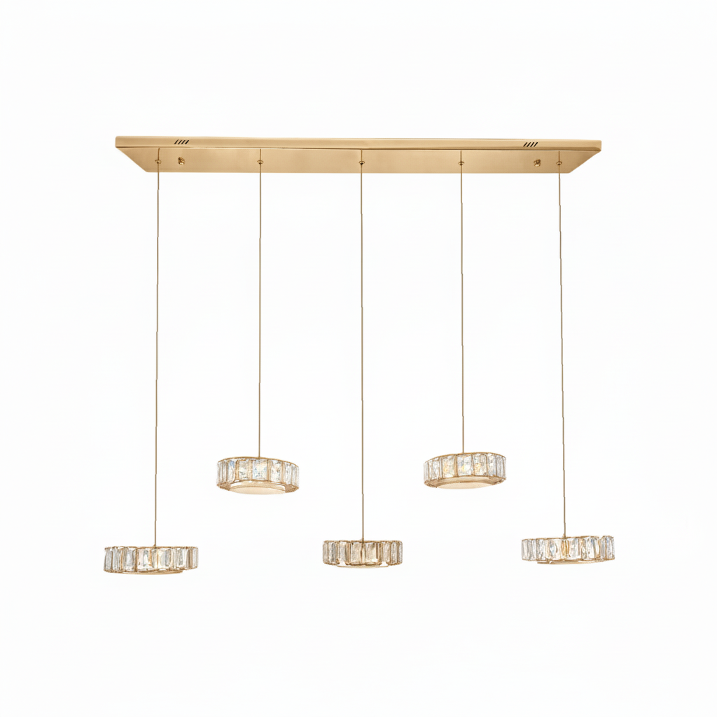 CHESS 5 Crystal Linear Bar Pendant Light 1m Gold