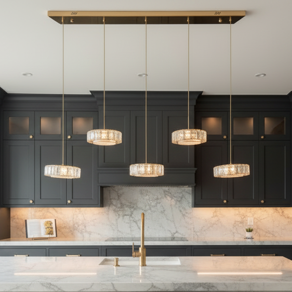 CHESS 5 Crystal Linear Bar Pendant Light 1m Gold