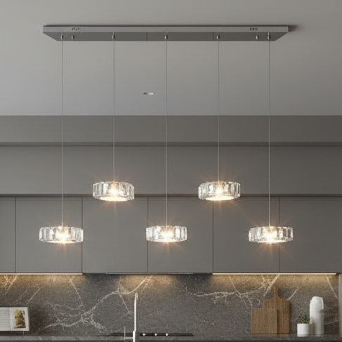CHESS 5 Crystal Linear Bar Pendant Light 1m Chrome