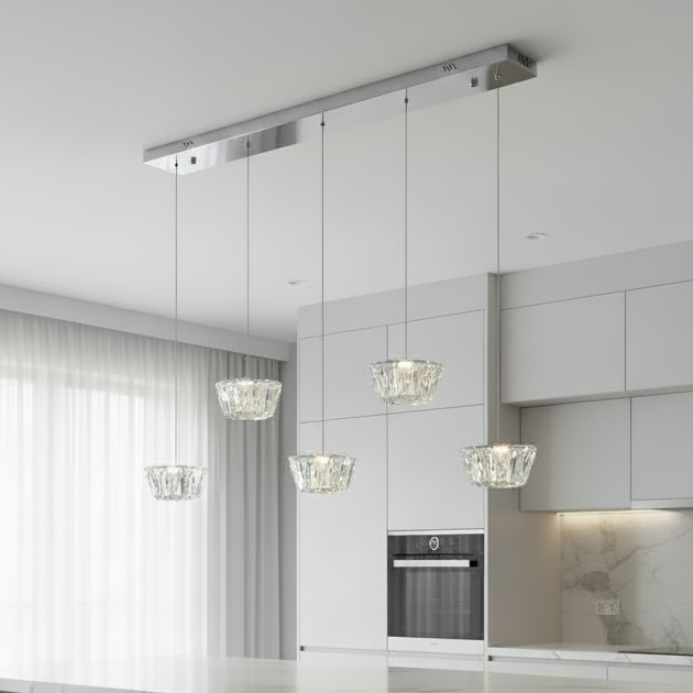 QUEEN 5 Crystal Linear Bar Pendant Light 1m Chrome