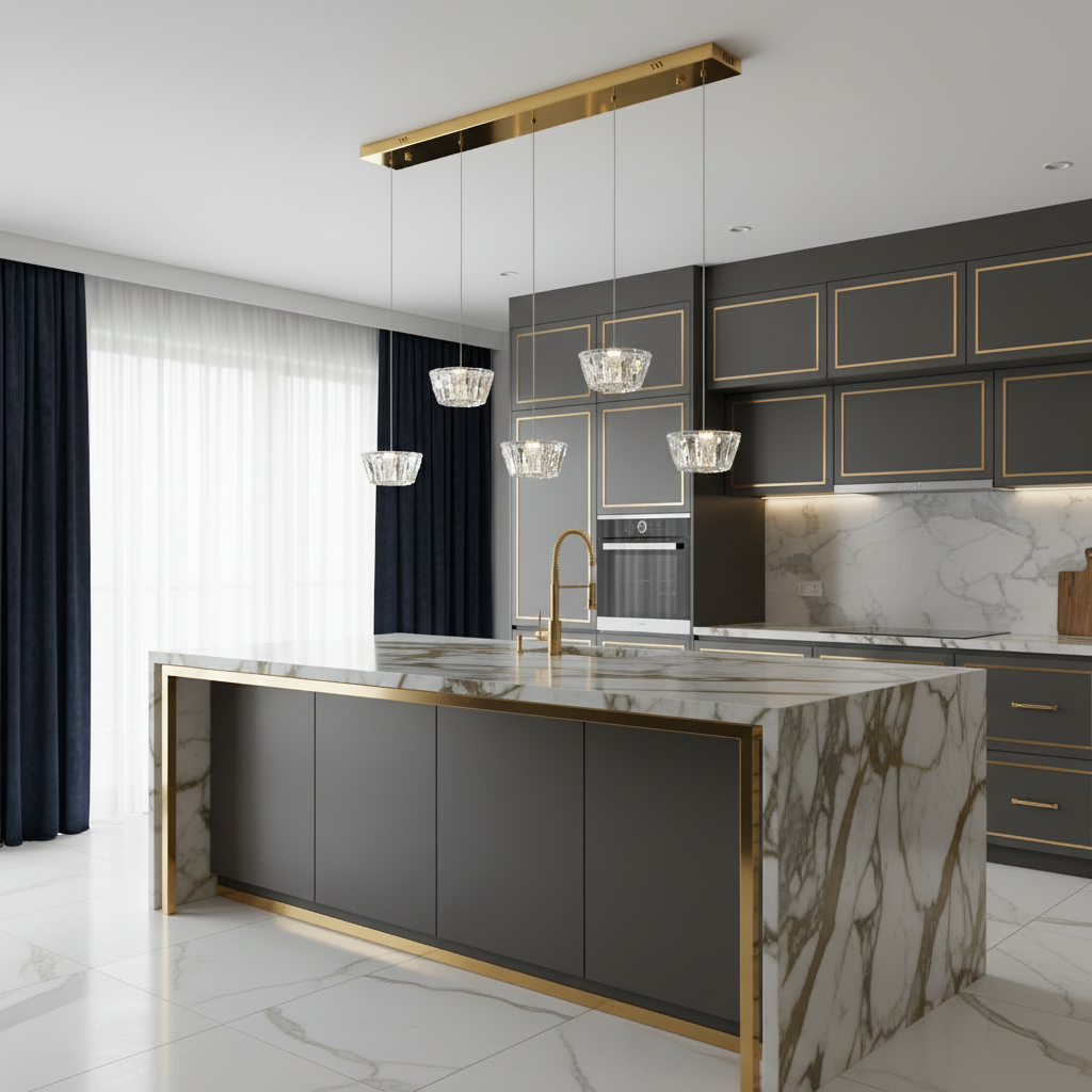 QUEEN 5 Crystal Linear Bar Pendant Light 1m Gold