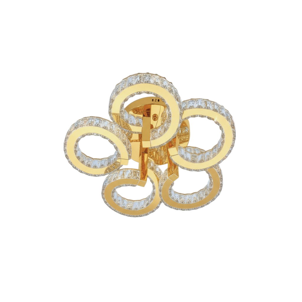 BLOSSOM 5 Ring Crystal Close to Ceiling Light 55cm Gold