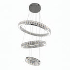 RING 3 Tier Crystal Pendant 70cm Chrome