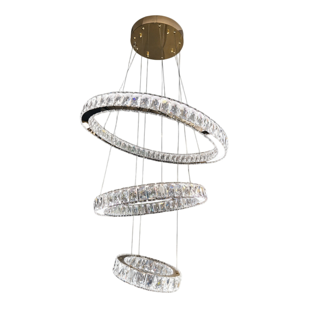 RING 3 Tier Crystal Pendant 70cm Gold