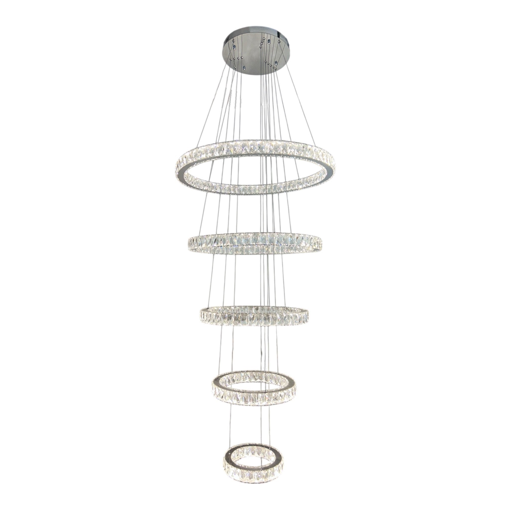 RING 5 Tier Crystal Pendant 80cm Chrome