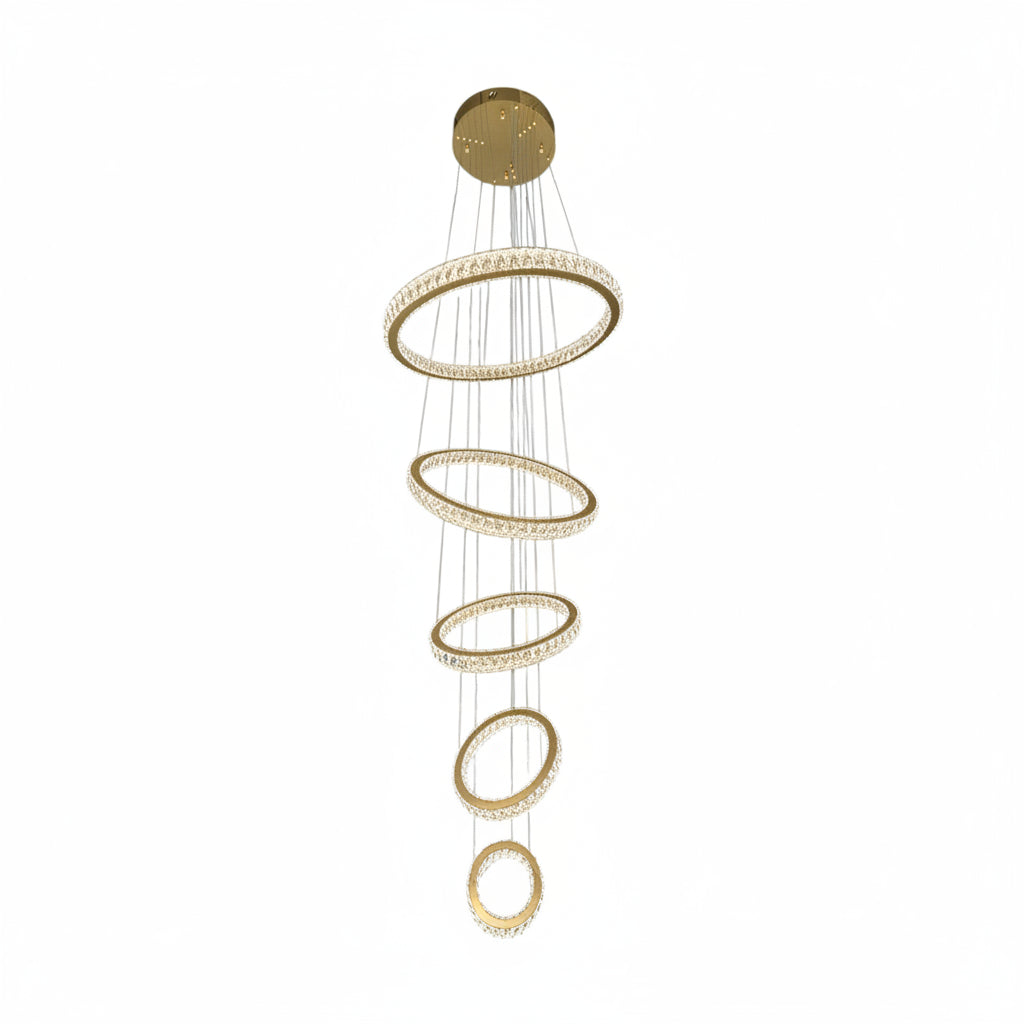 RING 5 Tier Crystal Pendant 80cm Gold