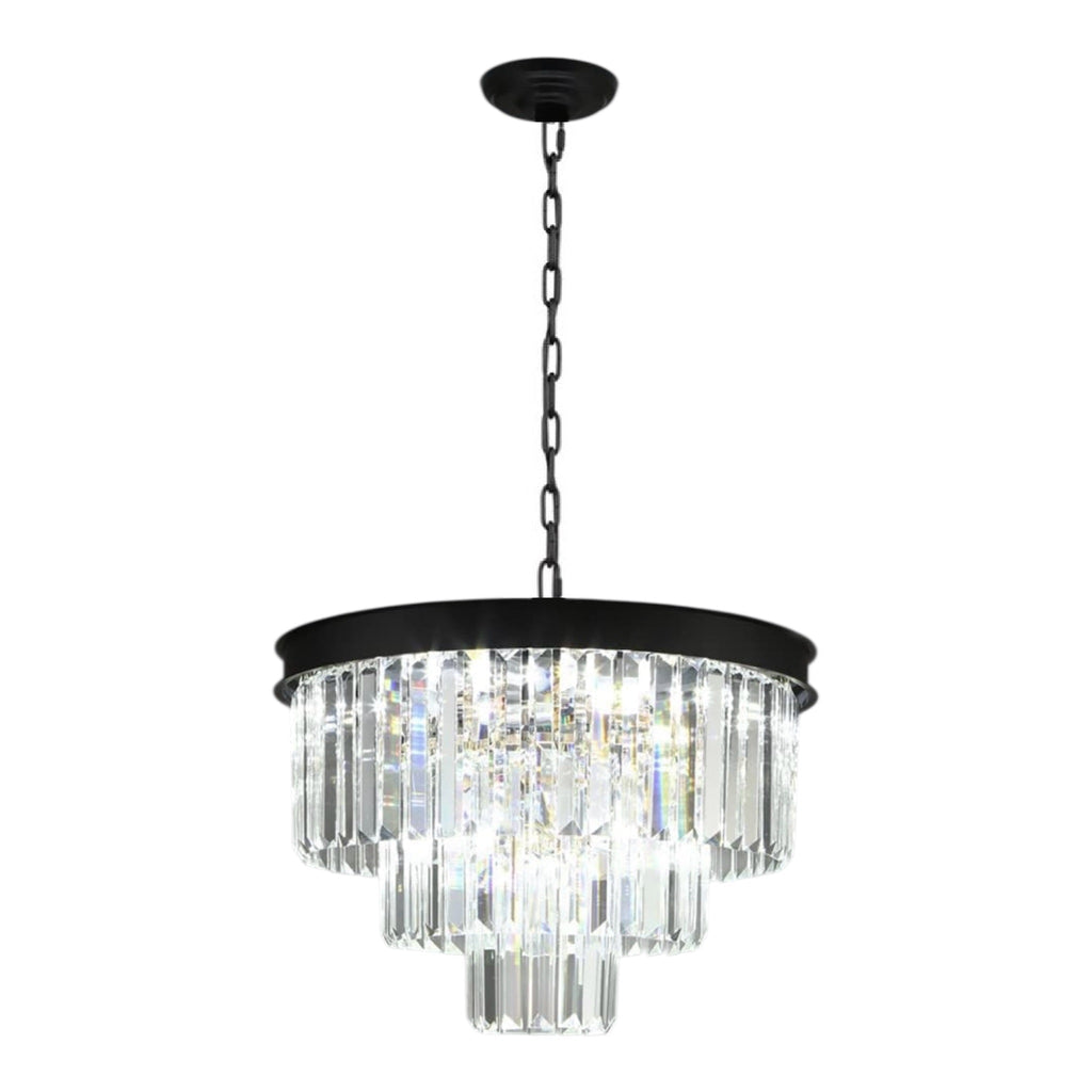 SERINI 50cm 6 Light 3 Tier Crystal Chandelier Black