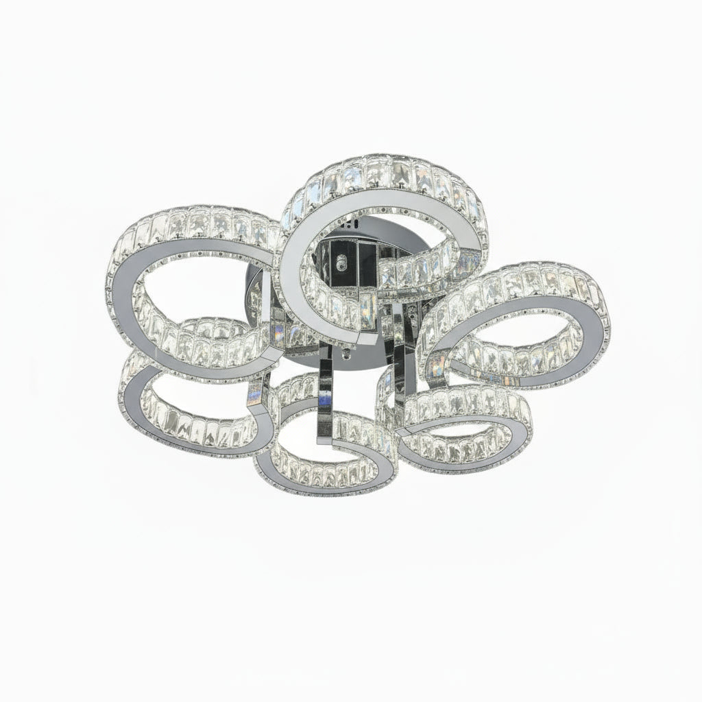 BLOSSOM 6 Ring Crystal Close to Ceiling Light 70cm Chrome