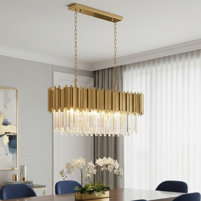 REGINI 8 Light Oval Crystal Chandelier Pendant 90cm Gold