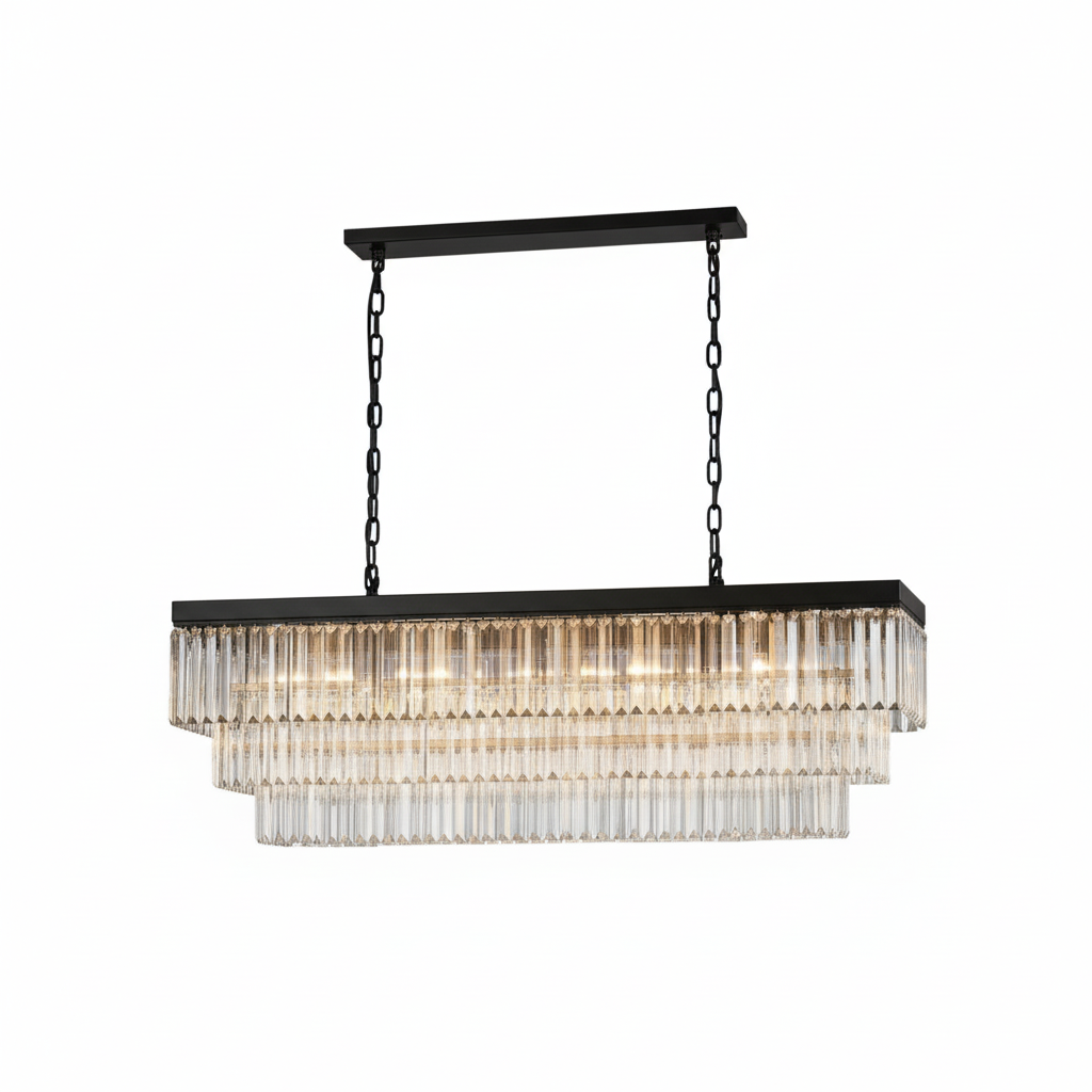 SERINI 15 Light Rectangle 3 Tier Crystal Chandelier 1m Black