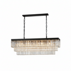 SERINI 15 Light Rectangle 3 Tier Crystal Chandelier 1m Black