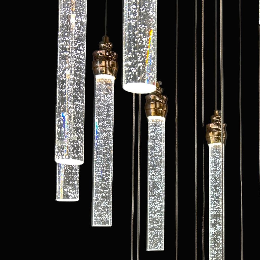 SPIRAL 15 Prism Crystal Pendant Chandelier Chrome Panel with 15 Gold Cups