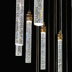 SPIRAL 15 Prism Crystal Pendant Chandelier Chrome Panel with 15 Gold Cups