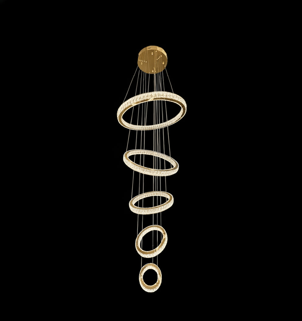 RING 5 Tier Crystal Pendant 80cm Gold