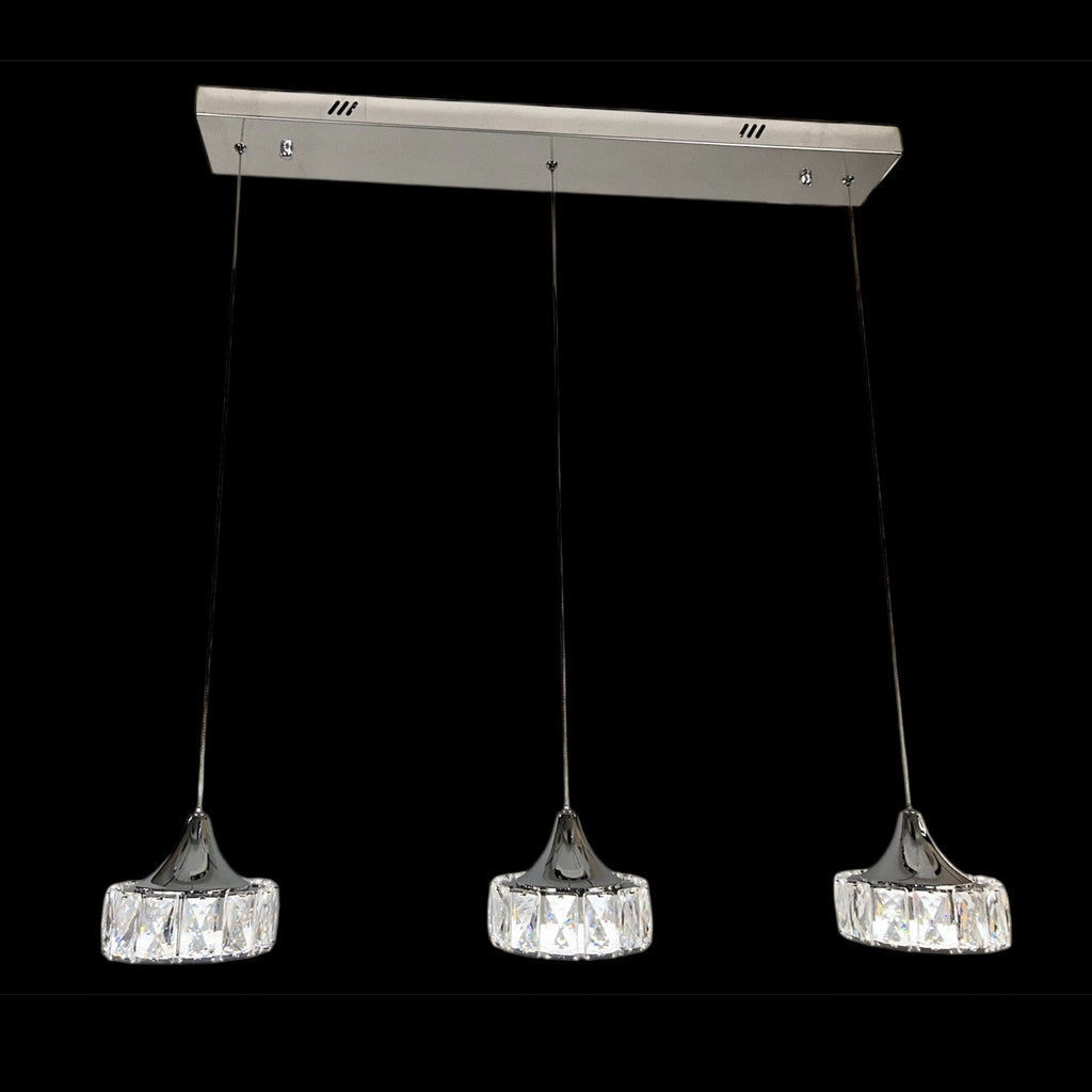 ROYAL 3 Crystal Linear Bar Pendant Light 80cm Chrome