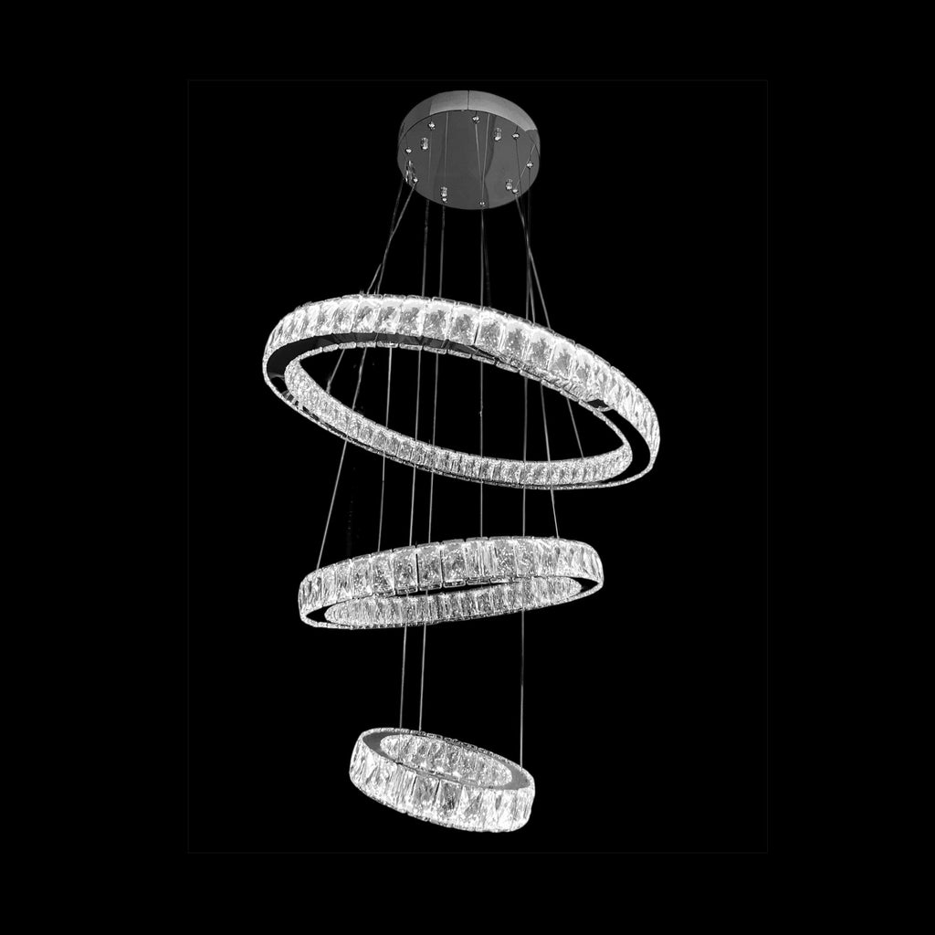 RING 3 Tier Crystal Pendant 70cm Chrome