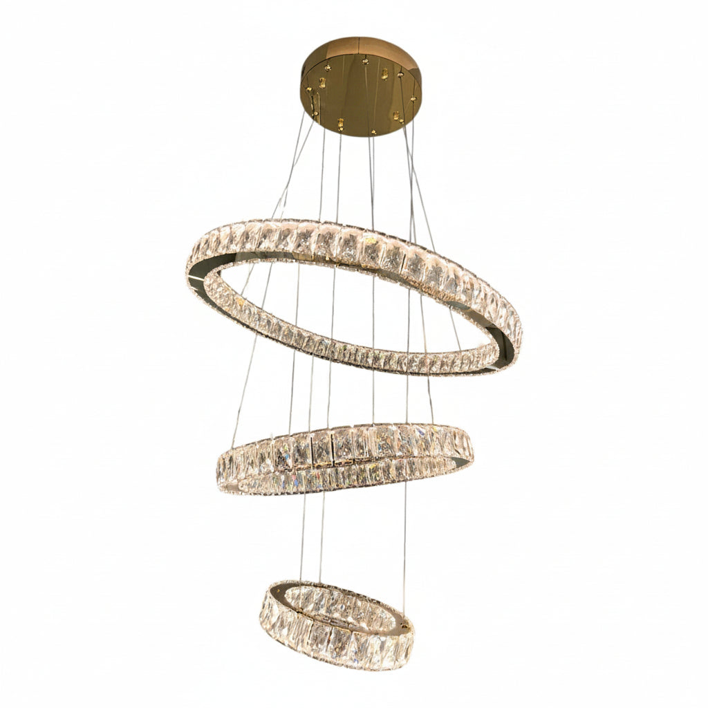 RING 3 Tier Crystal Pendant 70cm Gold