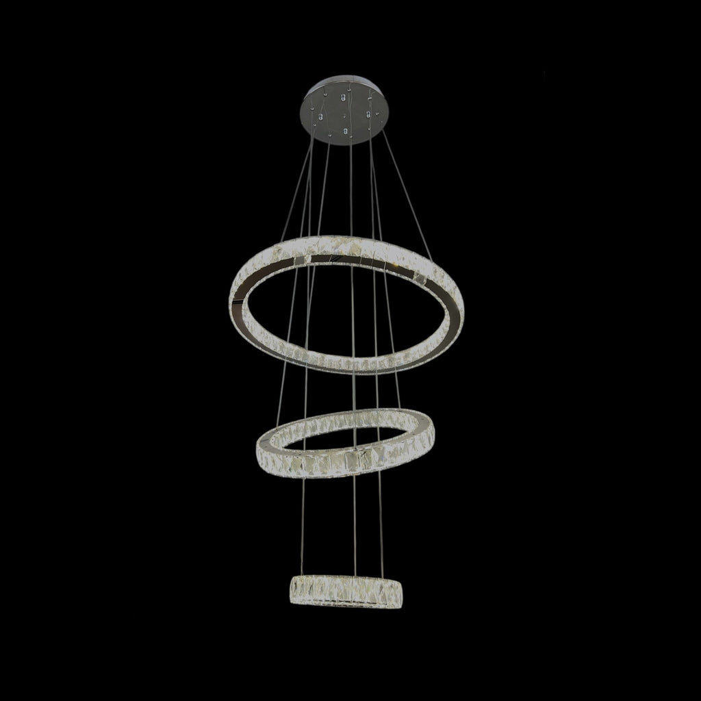RING 3 Tier Crystal Pendant 70cm Chrome