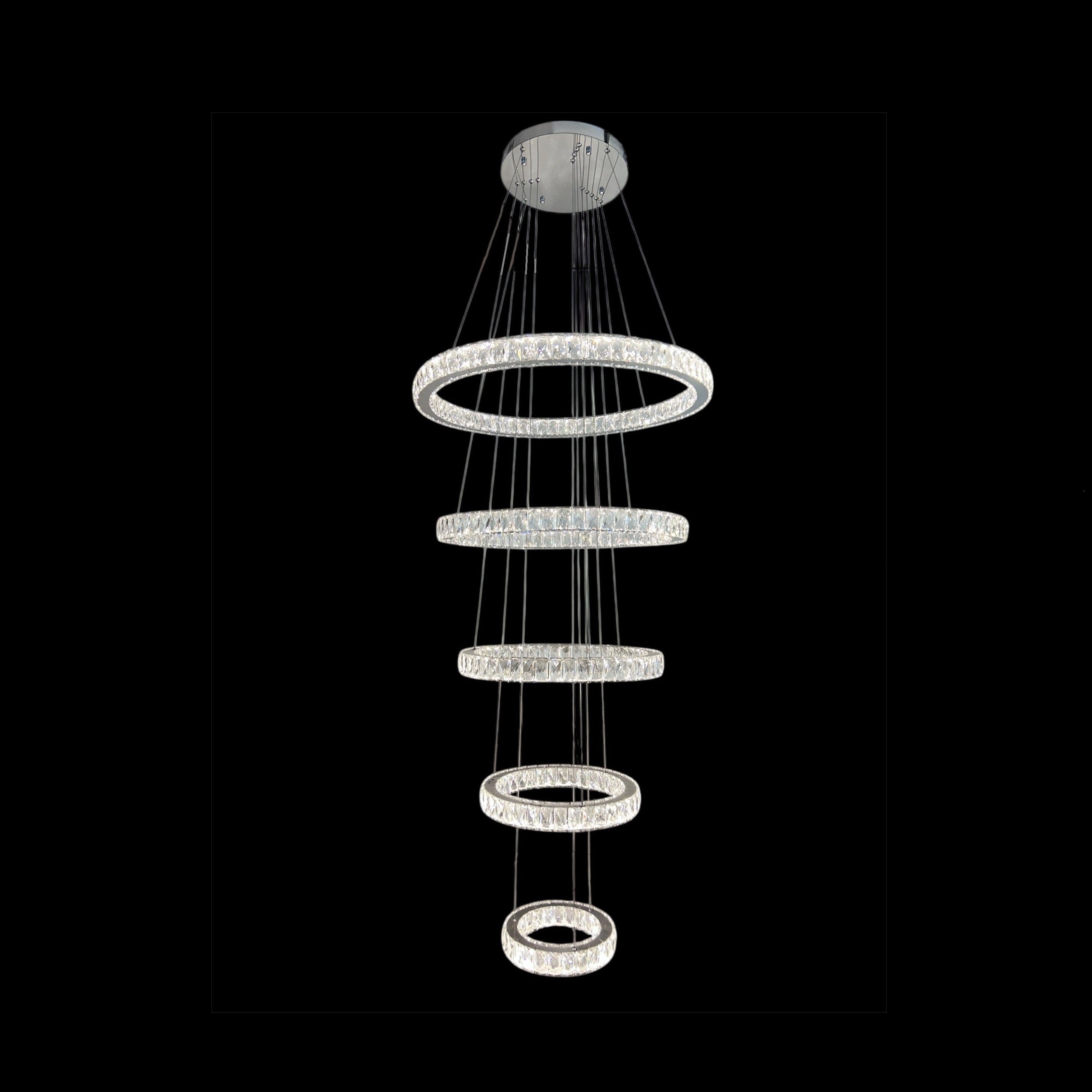 RING 5 Tier Crystal Pendant 80cm Chrome