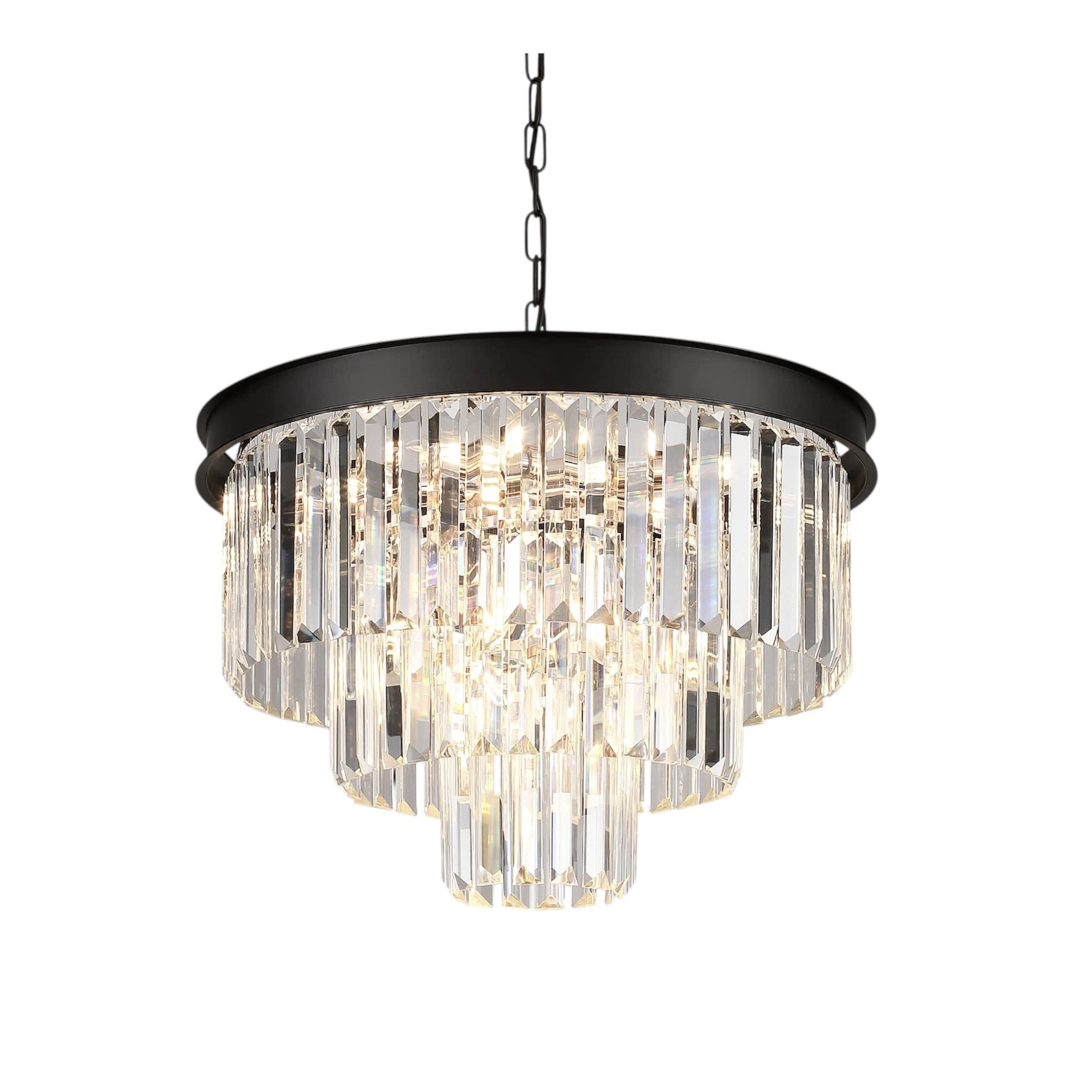 SERINI 50cm 6 Light 3 Tier Crystal Chandelier Black