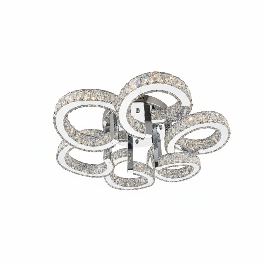 BLOSSOM 6 Ring Crystal Close to Ceiling Light 70cm Chrome