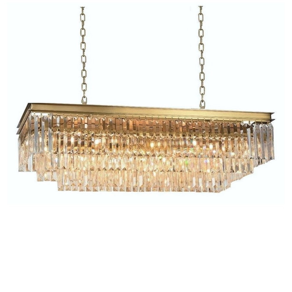 SERINI 15 Light Rectangle 3 Tier Crystal Chandelier 1m Brass