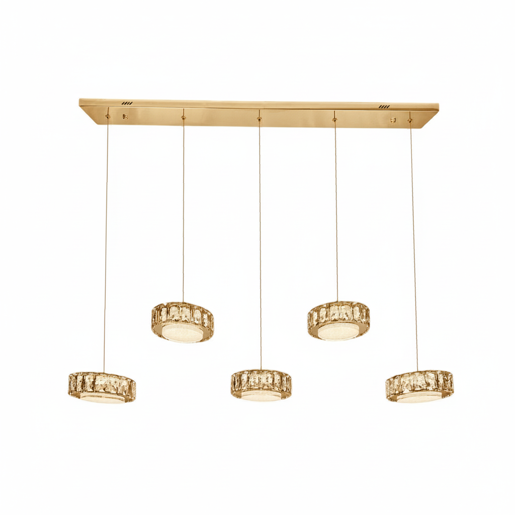 CHESS 5 Crystal Linear Bar Pendant Light 1m Gold