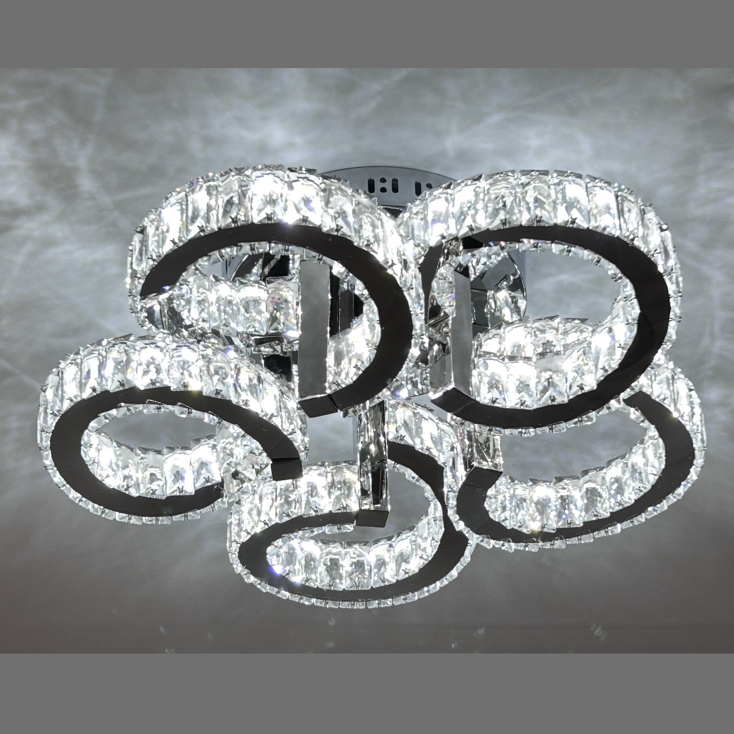 BLOSSOM 5 Ring Crystal Close to Ceiling Light 55cm Chrome