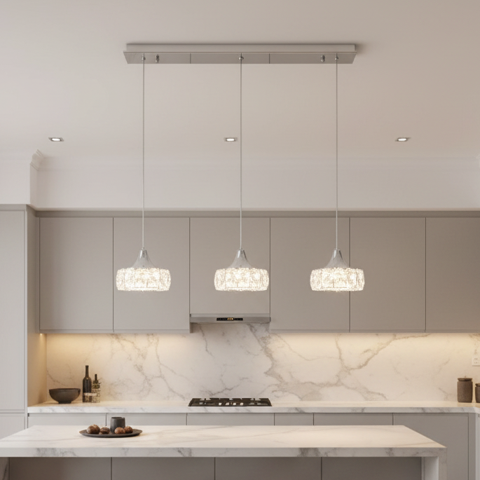 ROYAL 3 Crystal Linear Bar Pendant Light 80cm Chrome