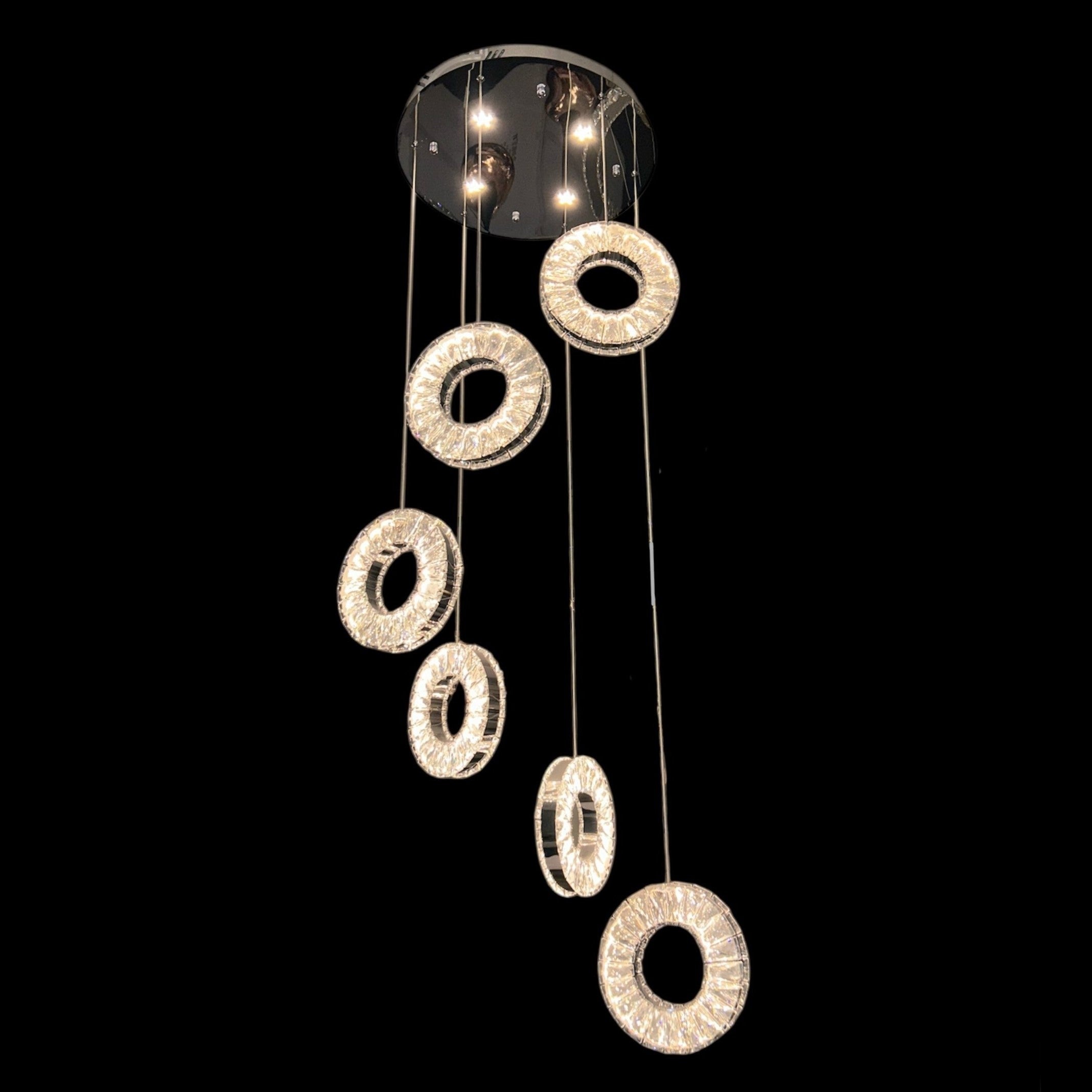 HALO 6 Ring Crystal Pendant Chandelier Chrome
