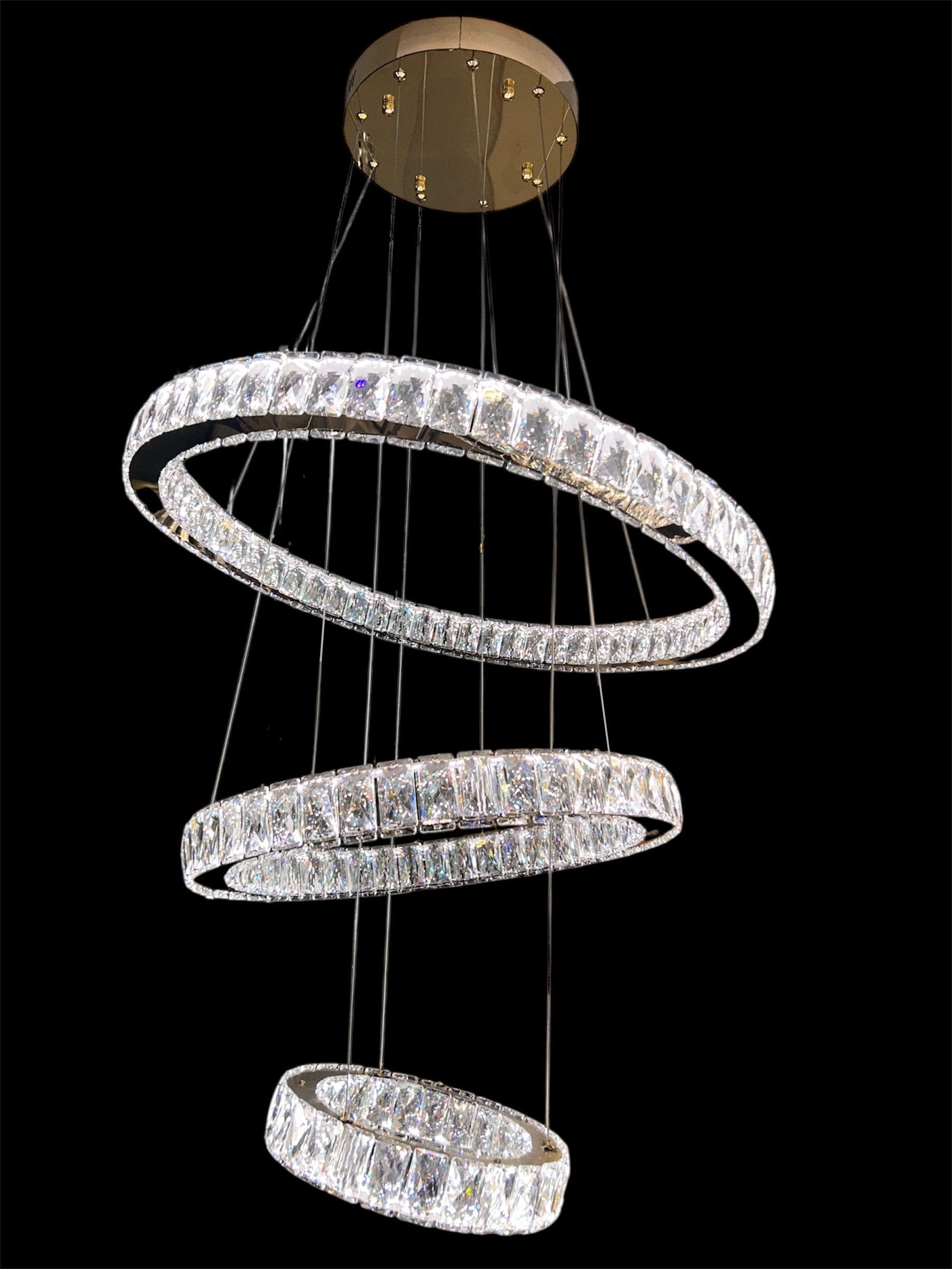 RING 3 Tier Crystal Pendant 70cm Gold