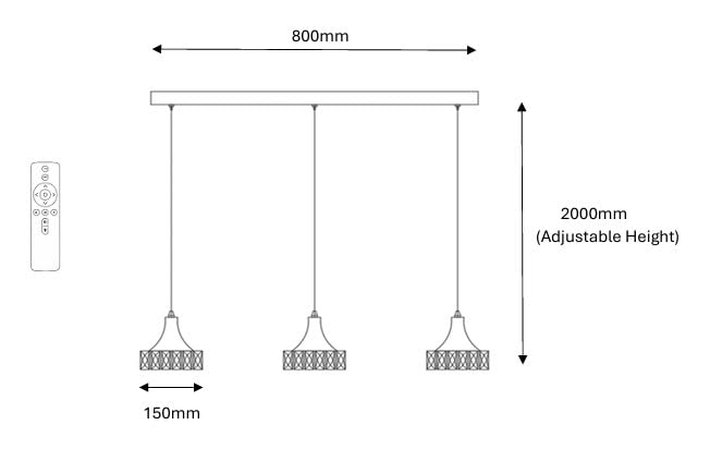 ROYAL 3 Crystal Linear Bar Pendant Light 80cm Chrome