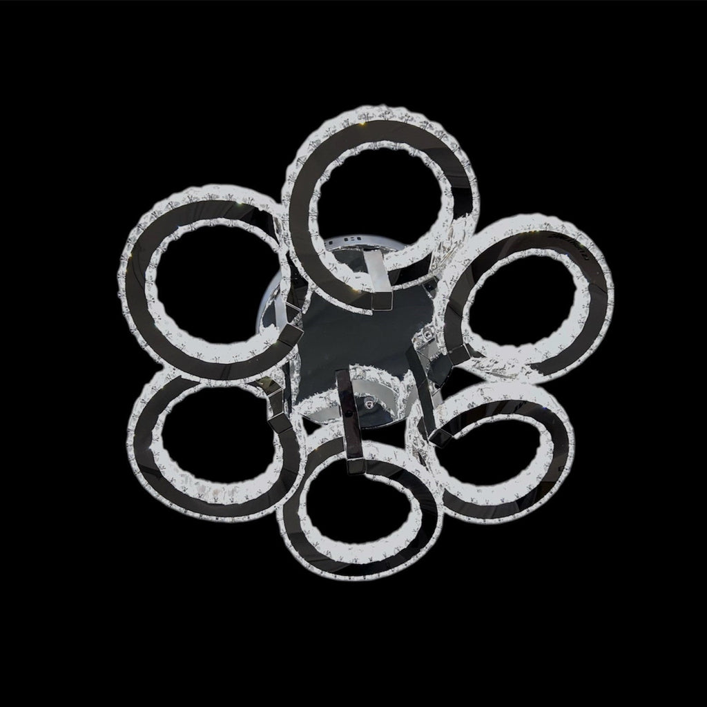 BLOSSOM 6 Ring Crystal Close to Ceiling Light 70cm Chrome