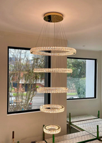 RING 5 Tier Crystal Pendant 80cm Gold