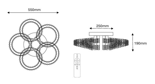 BLOSSOM 5 Ring Crystal Close to Ceiling Light 55cm Chrome