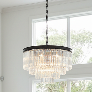 SERINI 60cm 11 Light 4 Tier Crystal Chandelier Black