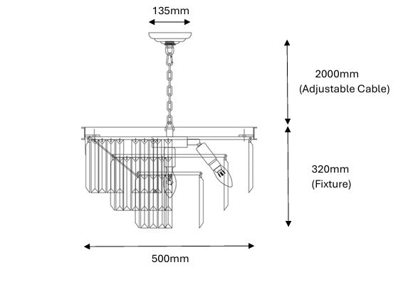 SERINI 50cm 6 Light 3 Tier Crystal Chandelier Black