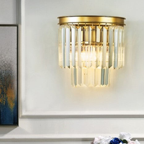 SERINI 2 Tier 2 Light Crystal Wall Light Brass