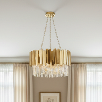 REGINI 6 Light Crystal Chandelier Pendant 60cm Gold