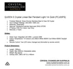 QUEEN 5 Crystal Linear Bar Pendant Light 1m Chrome