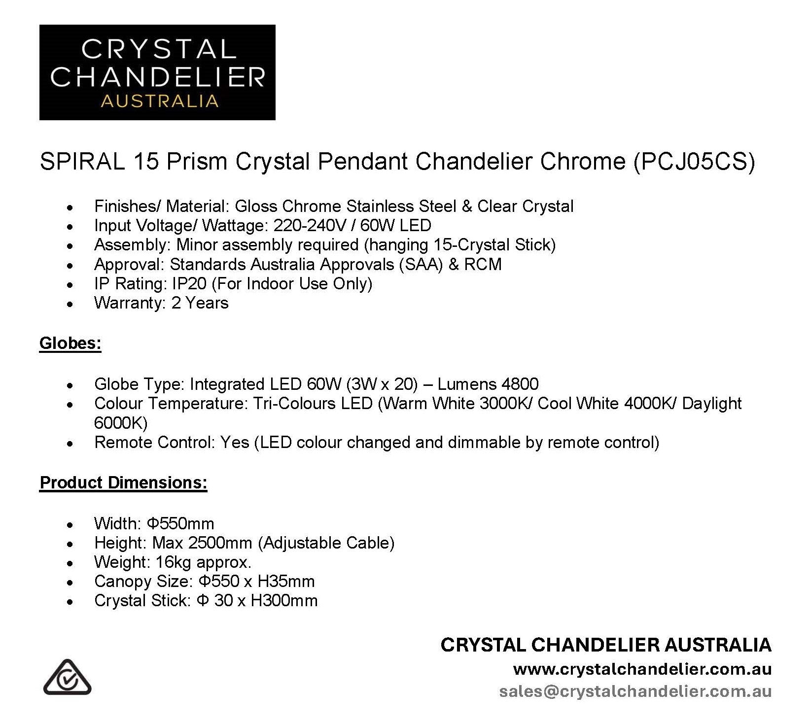 SPIRAL 15 Light Prism Pendant Chandelier Chrome
