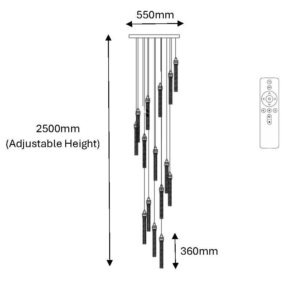 SPIRAL 15 Light Prism Pendant Chandelier Chrome