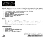 ROYAL 3 Crystal Linear Bar Pendant Light 80cm Chrome