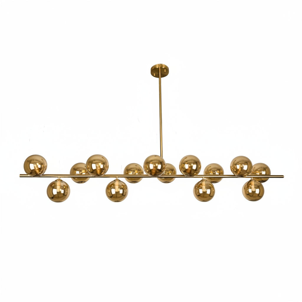 BUBBLES 14 Light Pendant Brass with Amber Glass