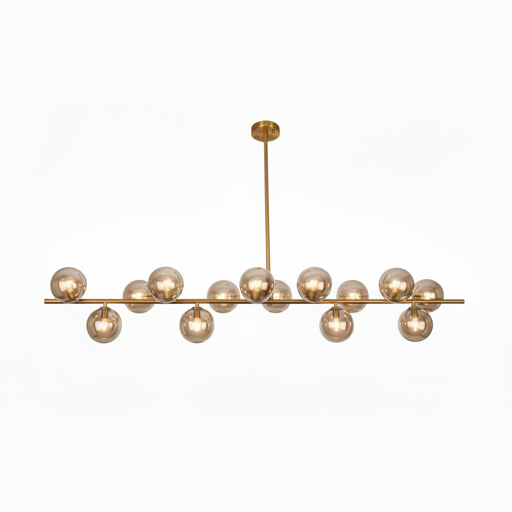BUBBLES 14 Light Pendant Brass with Amber Glass