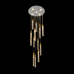 SPIRAL 15 Prism Crystal Pendant Chandelier Chrome Panel with 15 Gold Cups