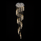 SPIRAL 30 Prism Crystal Pendant Chandelier Chrome Panel with 30 Gold Cups