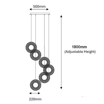 HALO 6 Ring Crystal Pendant Chandelier Chrome