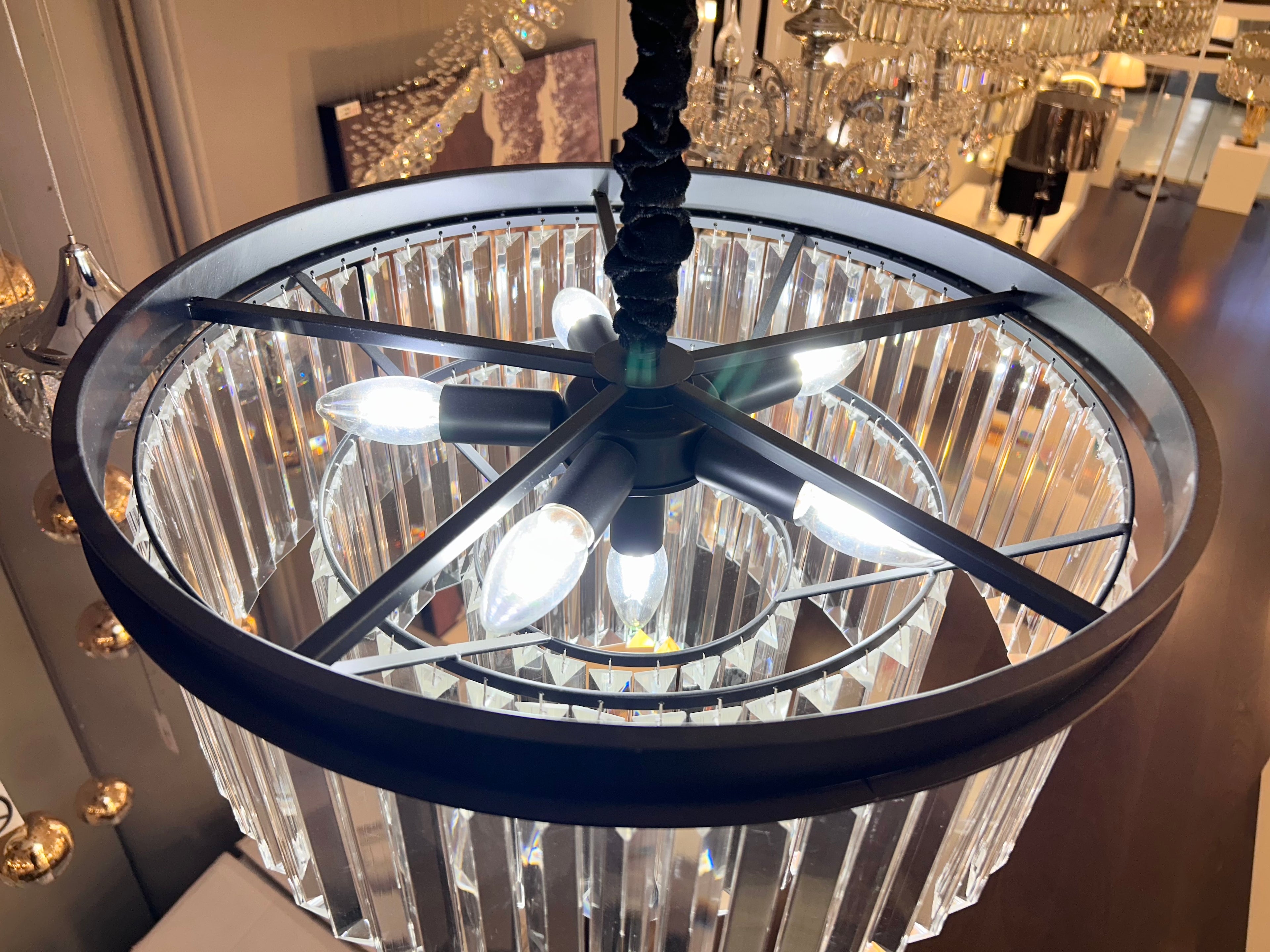 SERINI 50cm 6 Light 3 Tier Crystal Chandelier Black