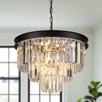 SERINI 50cm 6 Light 3 Tier Crystal Chandelier Black
